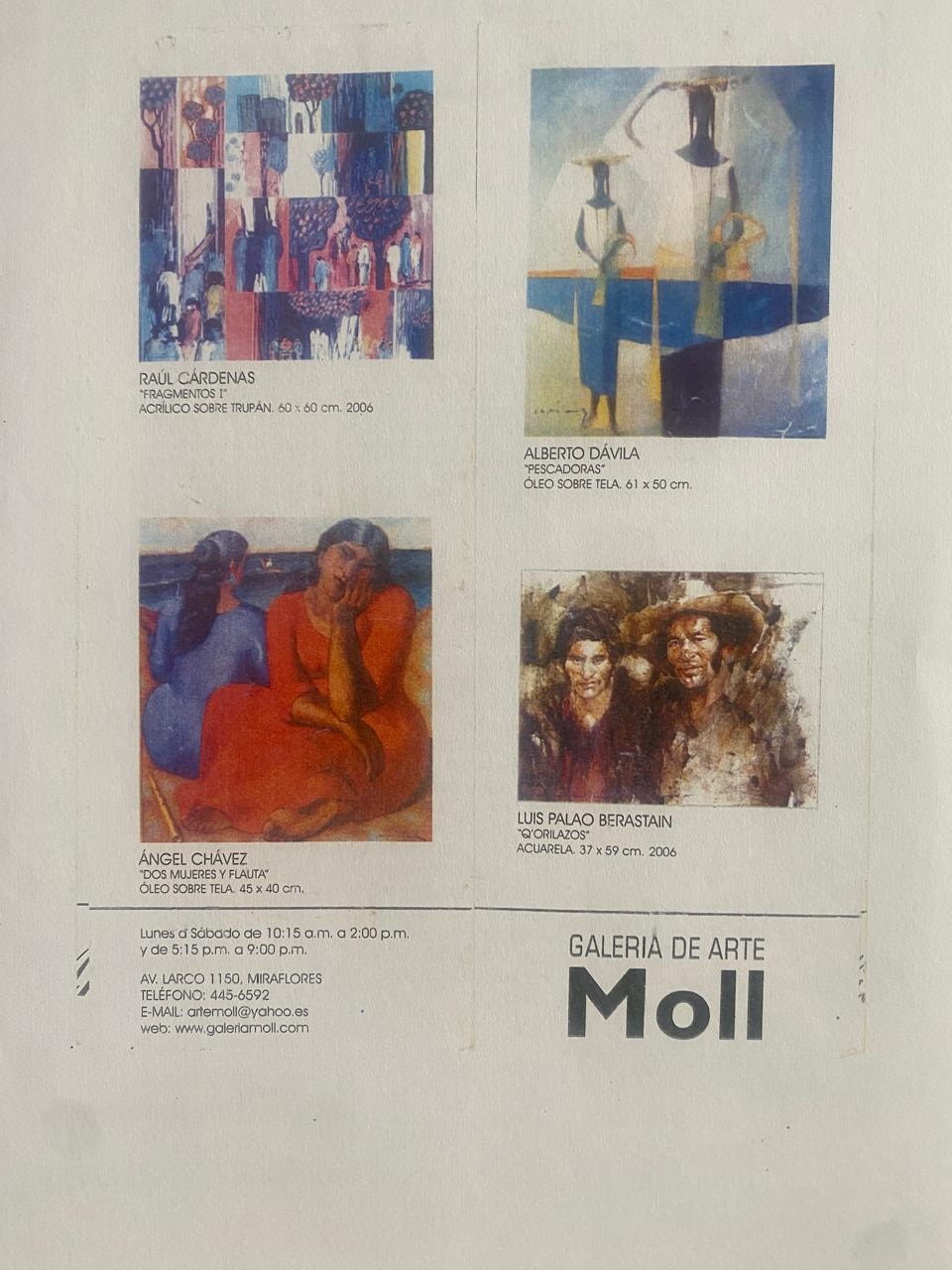 Raúl Cárdenas en la Galería de Arte Moll: muestra colectiva de maestros peruanos